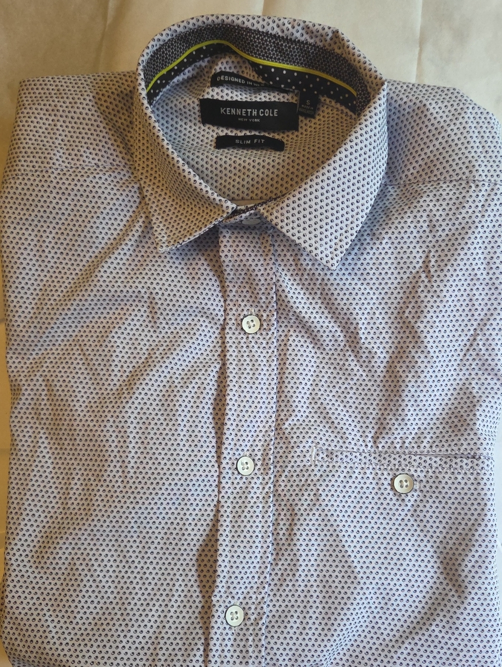 Kenneth Cole Slim Fit White Shirt with Navy Micro Dot Pattern